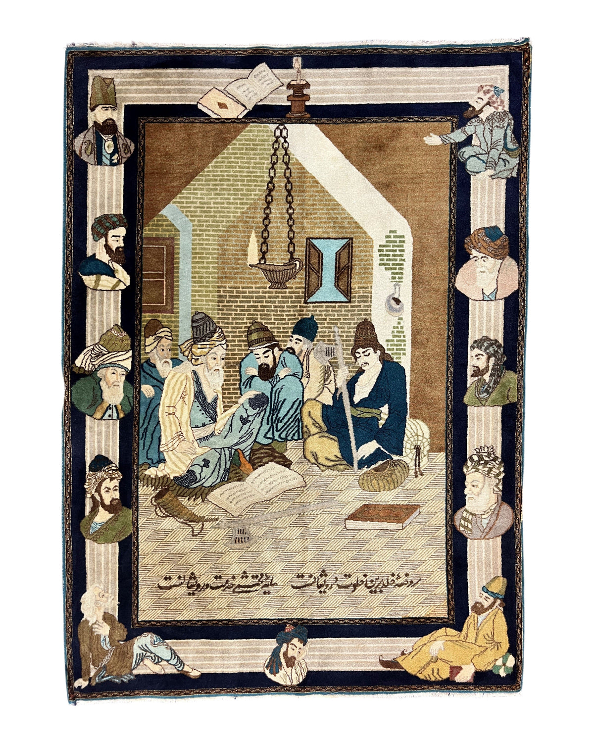 Persian Tabriz Pictorial Rug 3x5, Wall Hanging Carpet, Very Fine 60 Raj 475 KPSI, Hand Knotted Vintage Semi Antique, Wool, Persian Poetry - Jewel Rugs