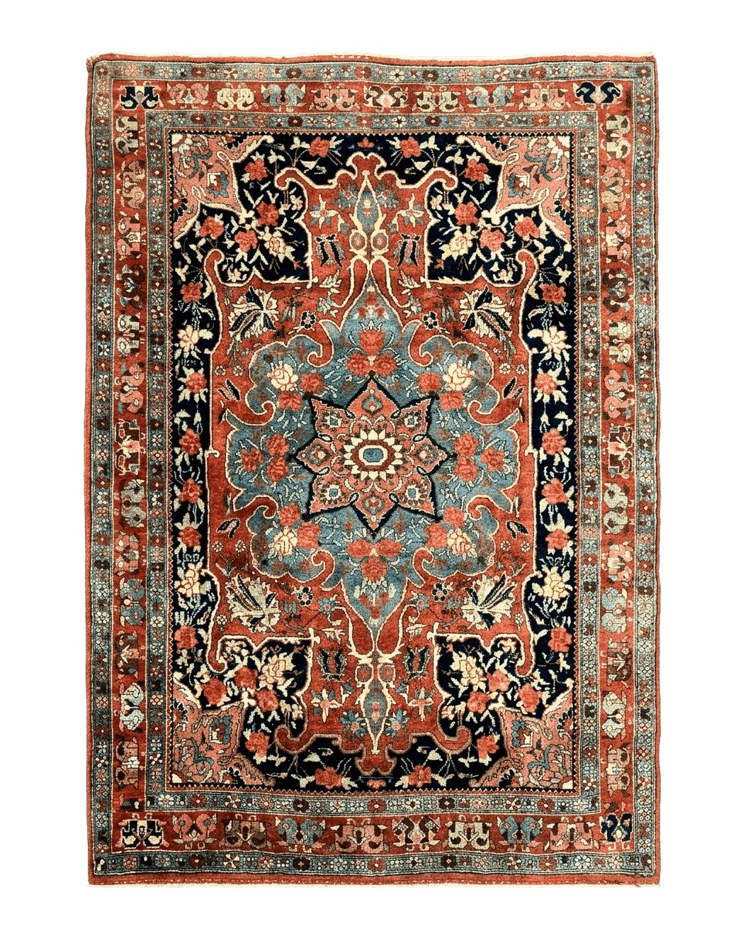Antique Persian Bidjar Rug 4x5, Red and Blue, Hand Knotted Wool Carpet - Jewel Rugs