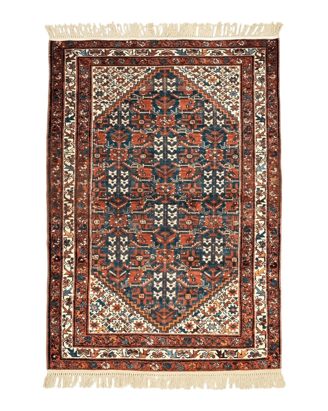 Persian Malayer Rug 4x7, Tribal Rug, Geometric, Antique Oriental Carpet, Red Blue Cream, Boho Rug, Hand Knotted Wool Rug - Jewel Rugs