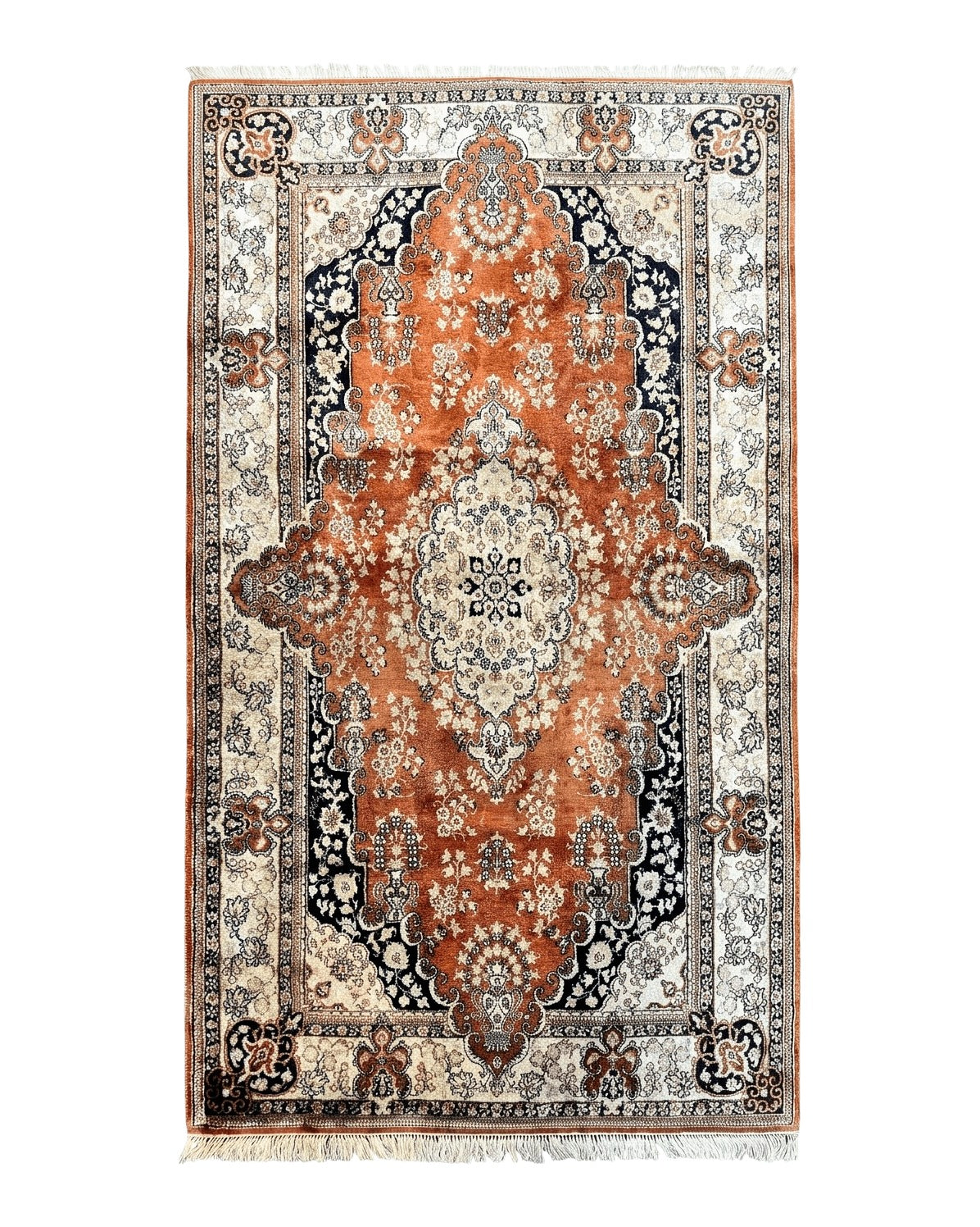 Turkish Silk Rug 3x5, Very Fine 400 KPSI, Floral Medallion, Hand Knotted - Jewel Rugs