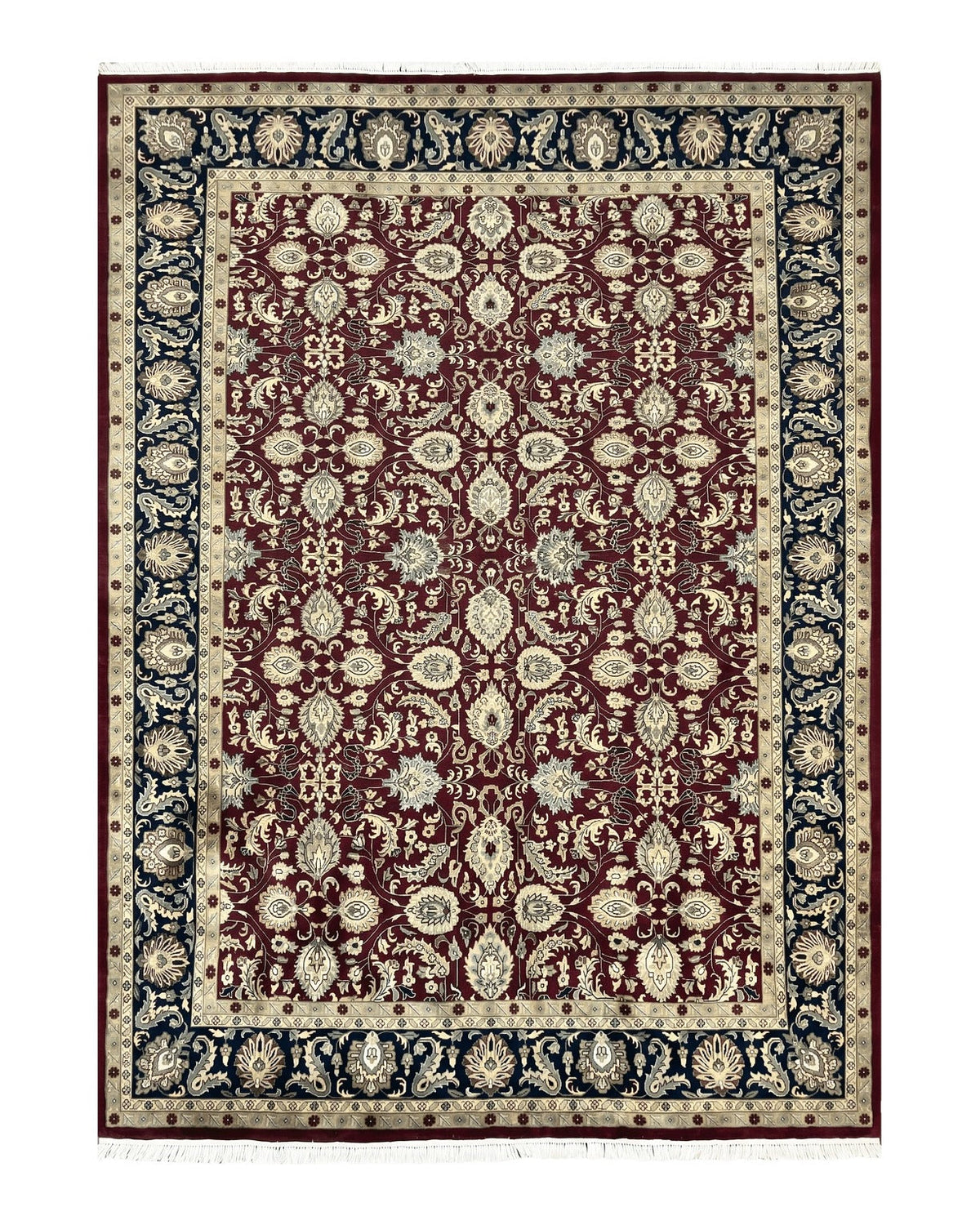 Indo Persian Rug 10x14, Floral Allover, Maroon, Handmade Hand Knotted VIntage Wool Rug, Large Oriental Carpet - Jewel Rugs