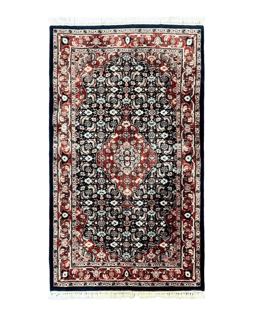 Indo Persian Rug 3x4, Herati Allover Pattern, Midnight Blue and Red, Small Vintage Handmade Wool Rug - Jewel Rugs