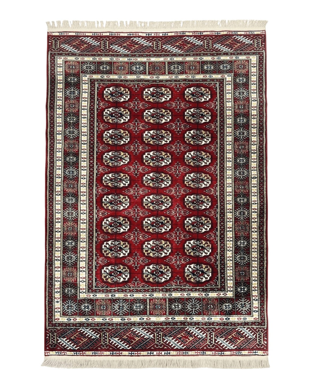 Pakistani Bokhara Rug 4x6, Red Turkoman Carpet, Finely Hand Knotted, Wool Vintage Rug - Jewel Rugs