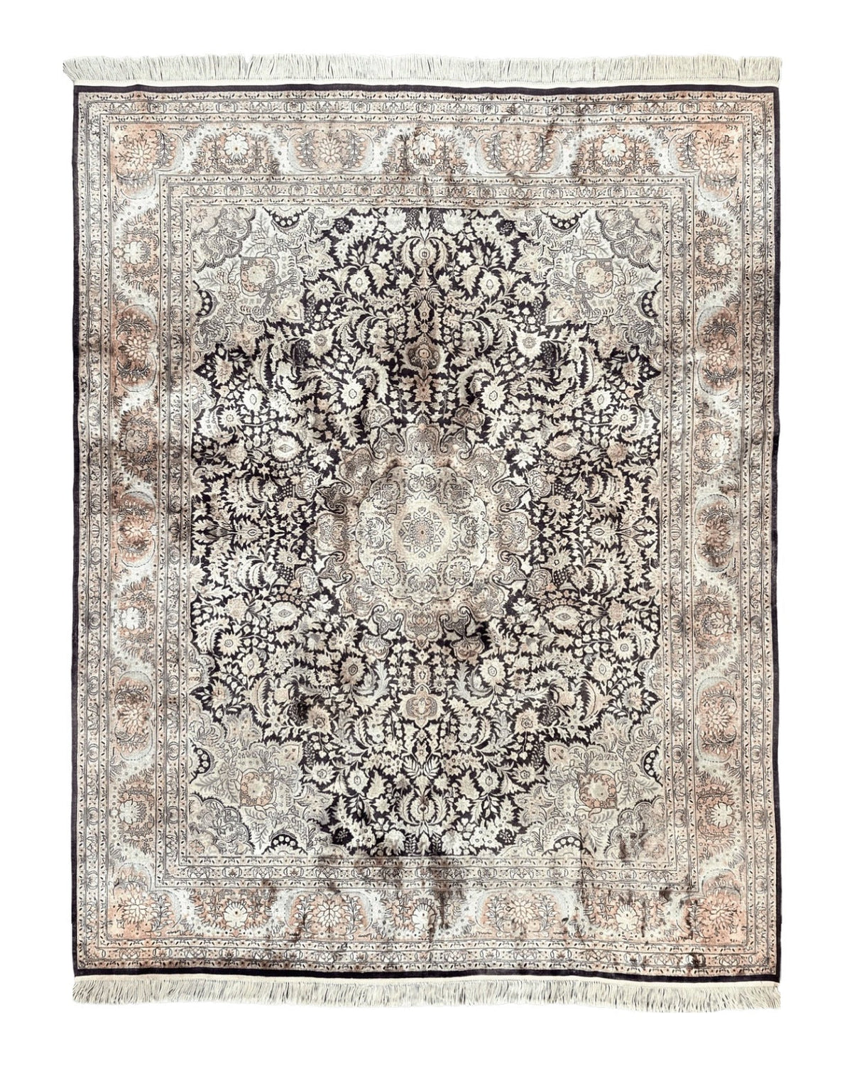 Silk Indian Kashmiri Rug 8x10, Floral Medallion, Indo Persian Carpet, Handmade Vintage Silk Rug - Jewel Rugs
