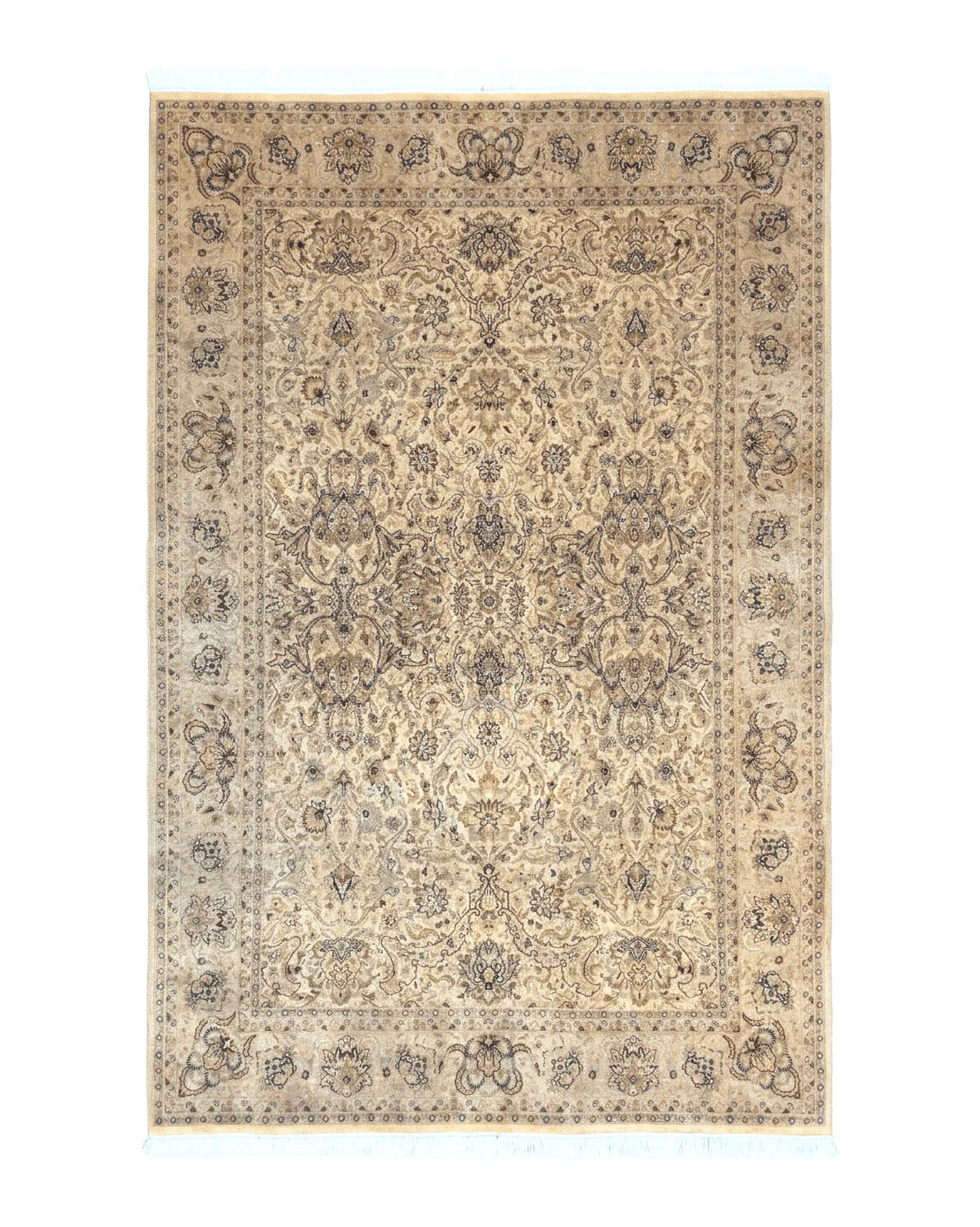 Pak Persian Rug 6x9, Vintage Handmade Wool Carpet, Floral, Beige - Jewel Rugs