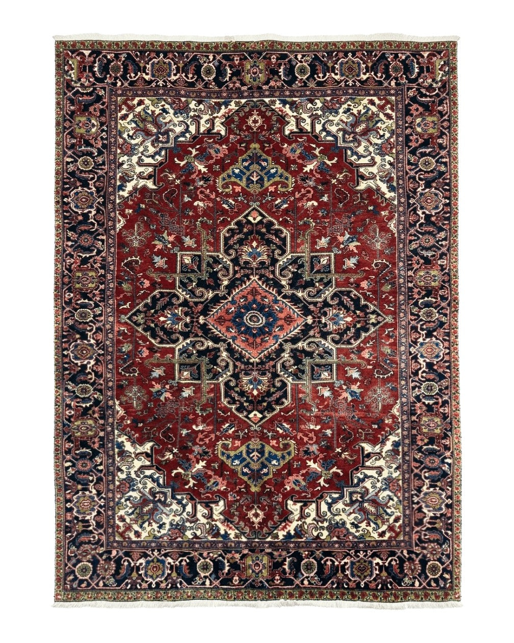 Antique Persian Heriz Rug 8x11, Geometric Tribal Wool Carpet, Brick Red - Jewel Rugs