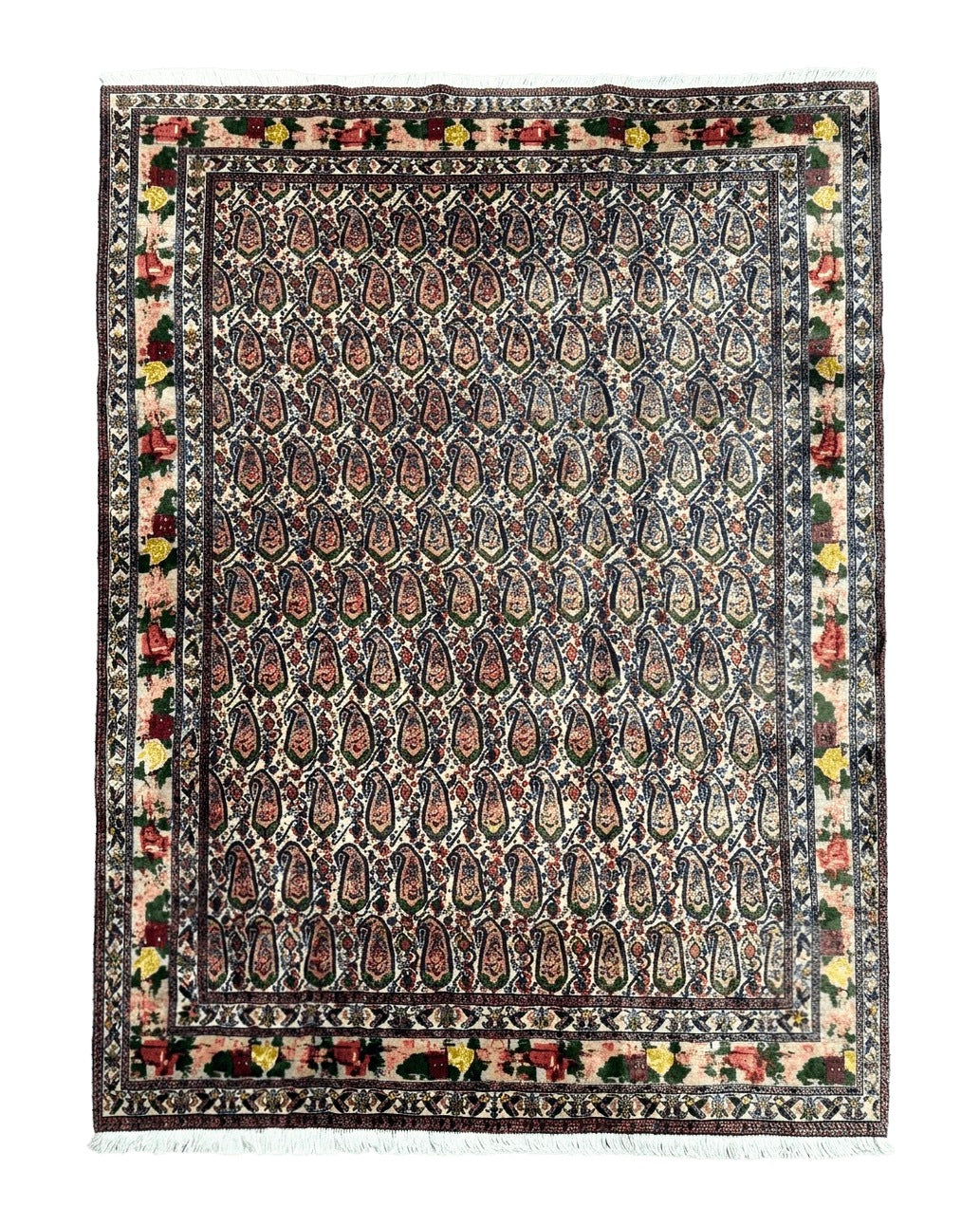 Persian Kurdish Rug 8x11, Repeated Allover Boteh Paisley Design, Bird Pictorials, Rare Antique Sannadaji Carpet - Jewel Rugs