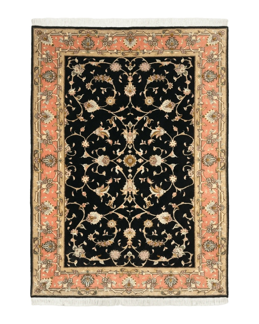 Persian Tabriz Rug 3x5 Black and Salmon Floral Fine Handmade 360 KPSI - Jewel Rugs