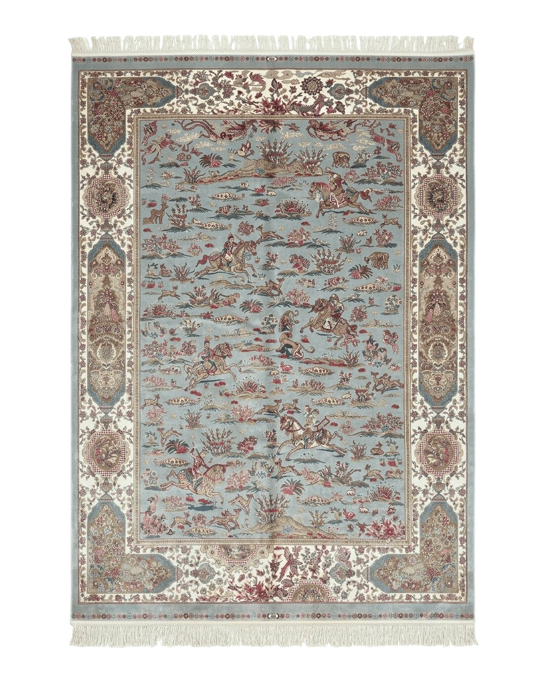 Turkish Silk Rug 5x7, Hunting Design, Animal Pictorials, Bamboo Silk - Jewel Rugs