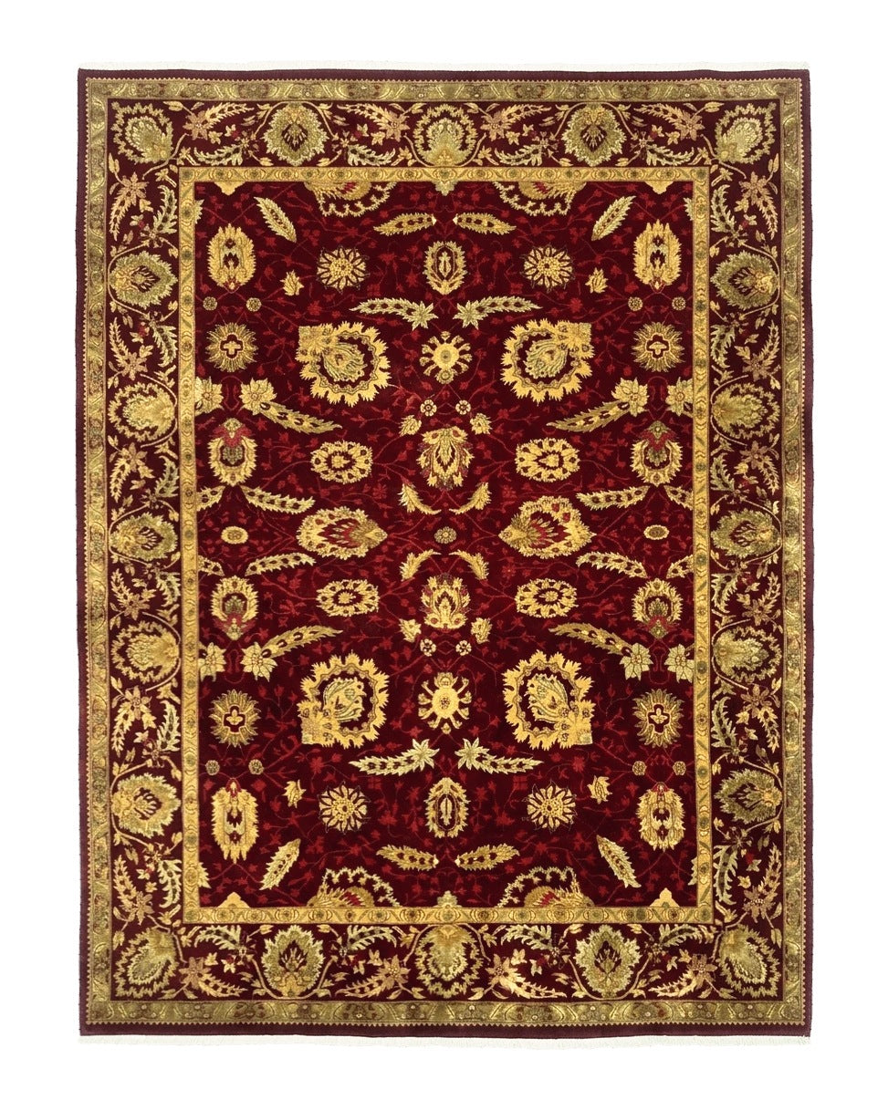 Indo Mahal Rug 9x12, Allover Pattern, Dark Red, Traditional Wool Area Rug - Jewel Rugs