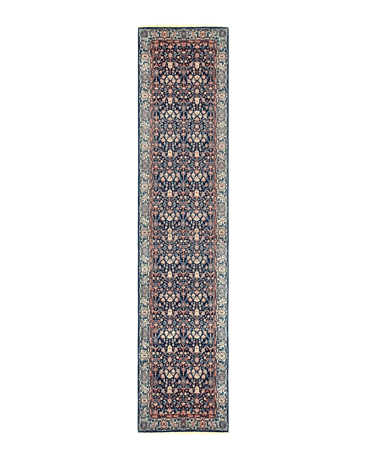 Indo Persian Runner Rug 2.8 x 12, Navy Blue, Floral, Fine 270 KPSI - Jewel Rugs