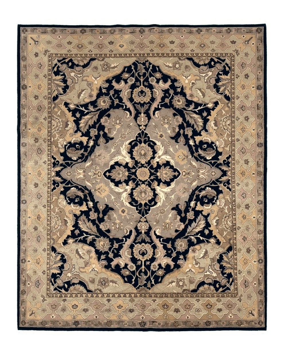 Handmade Wool Rug 8x10, Black & Dark Beige, Nourison, Traditional Rug - Jewel Rugs
