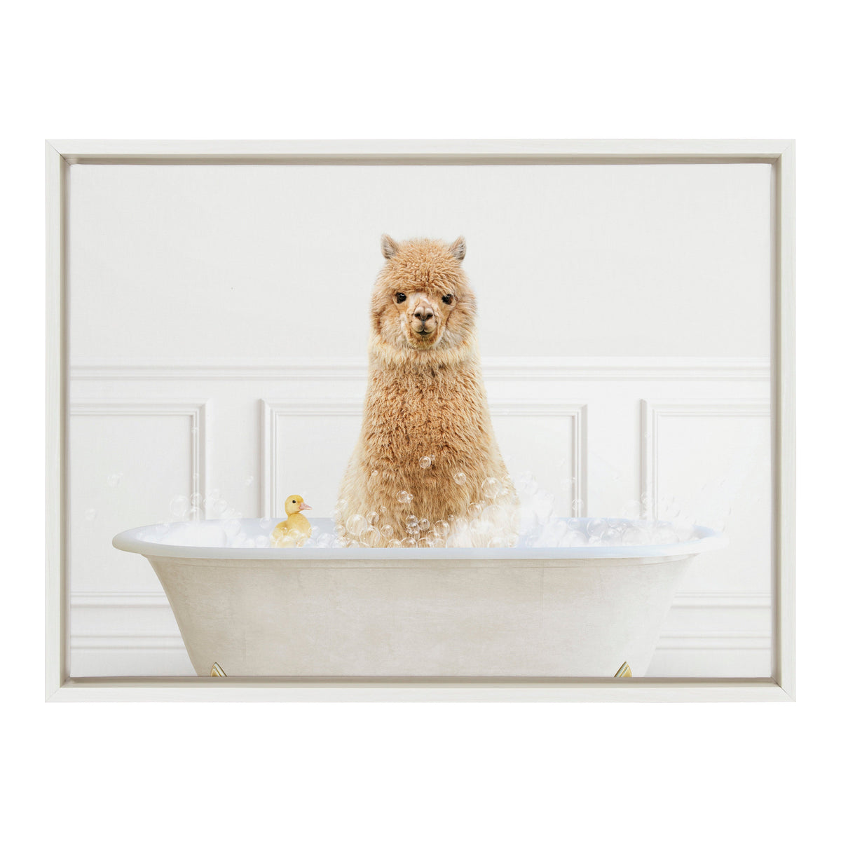 Sylvie Alpaca In Bubble Bath Neutral Style Framed Canvas by Amy Peterson Art Studio