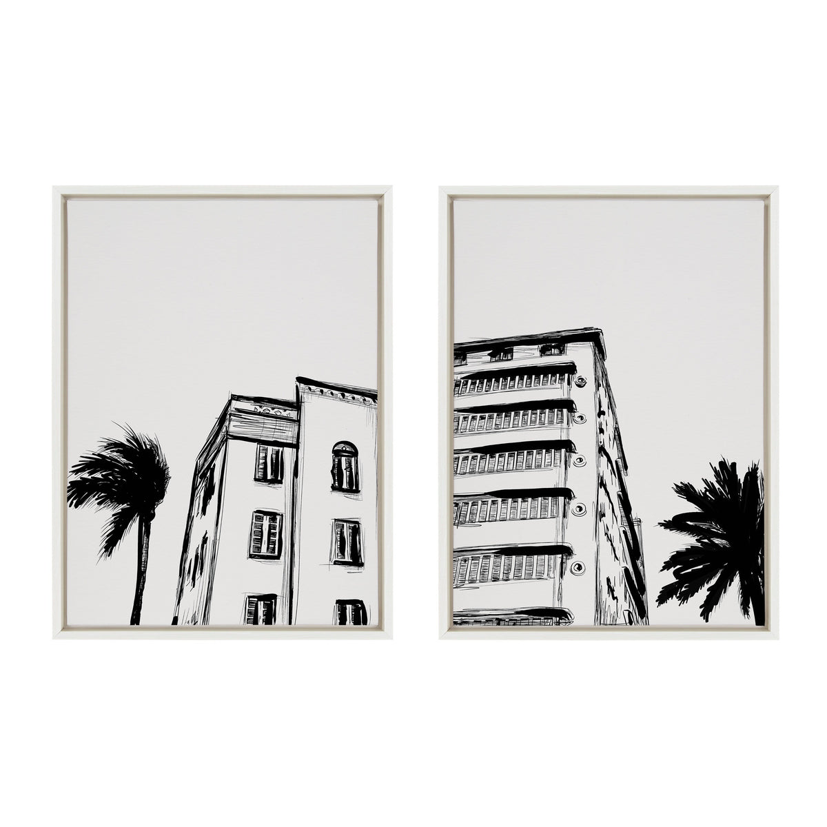 Sylvie Miami Beach Architecture Retro Art Deco Framed Canvas Art Set by The Creative Bunch Studio