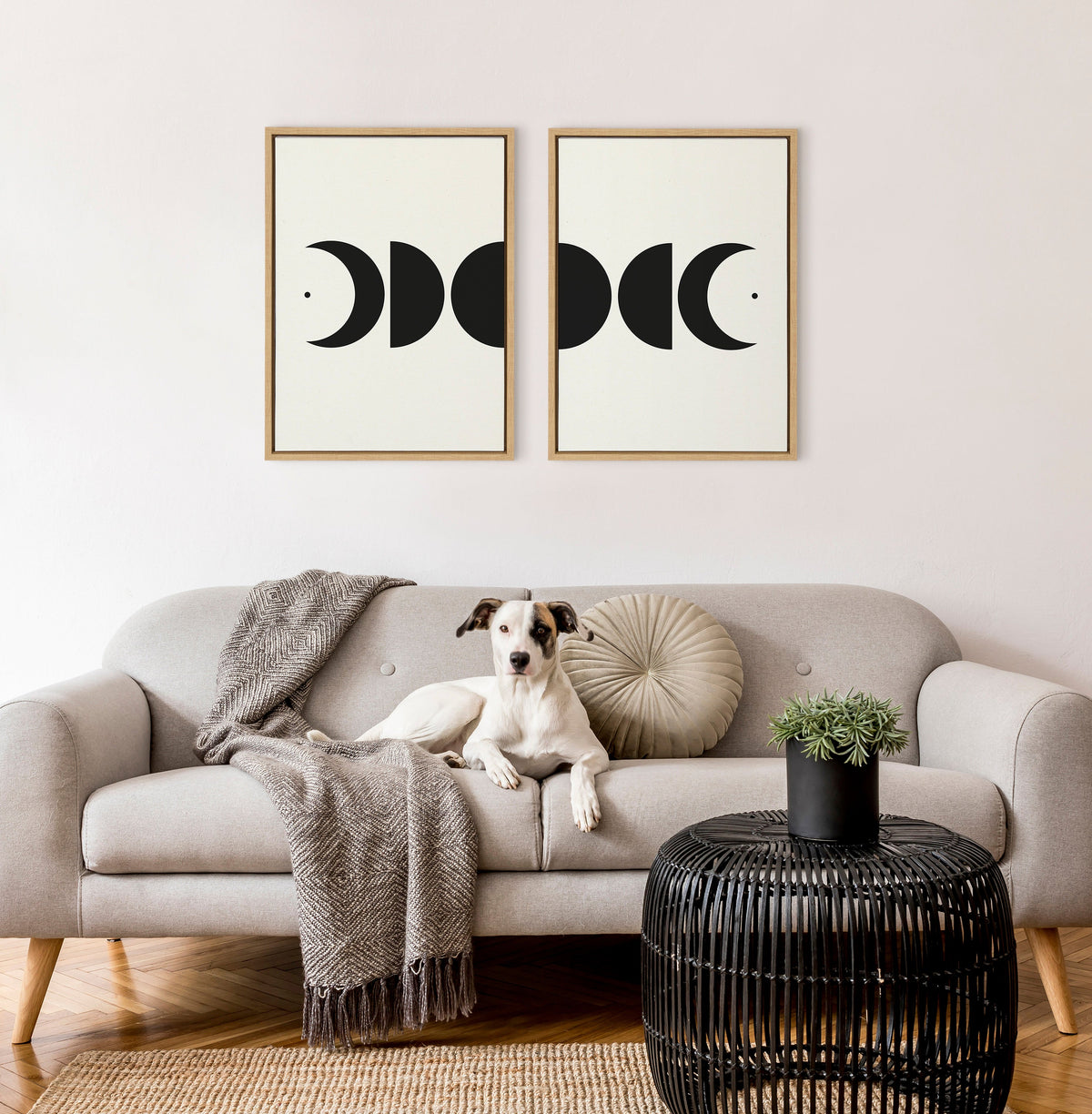 Sylvie Modern Geometric Moon Phases Framed Canvas Set by The Creative Bunch Studio
