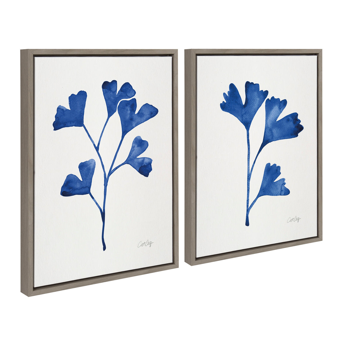 Sylvie Navy Ginkgo and Navy Ginkgo Trio Framed Canvas by Cat Coquillette