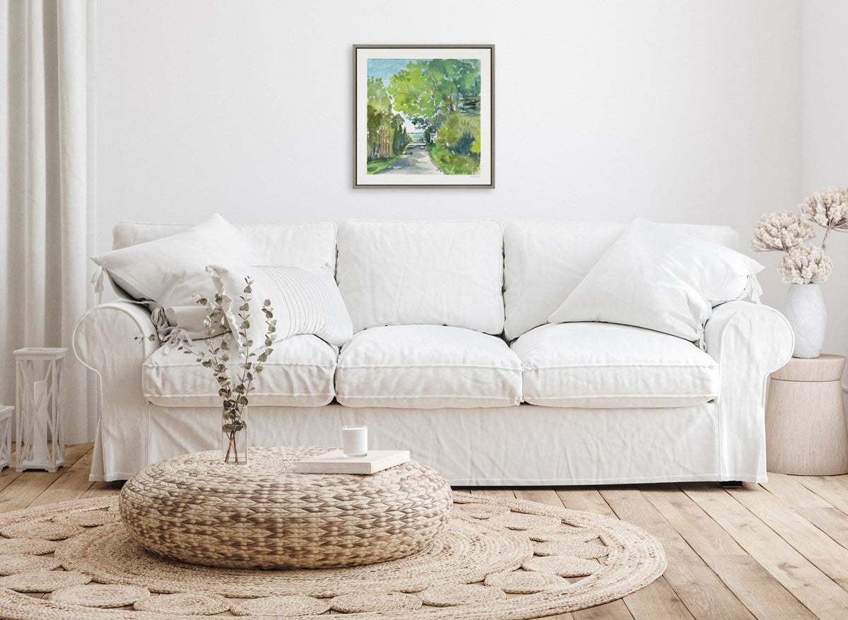 Sylvie The Lane and Sea Framed Canvas by Patricia Shaw