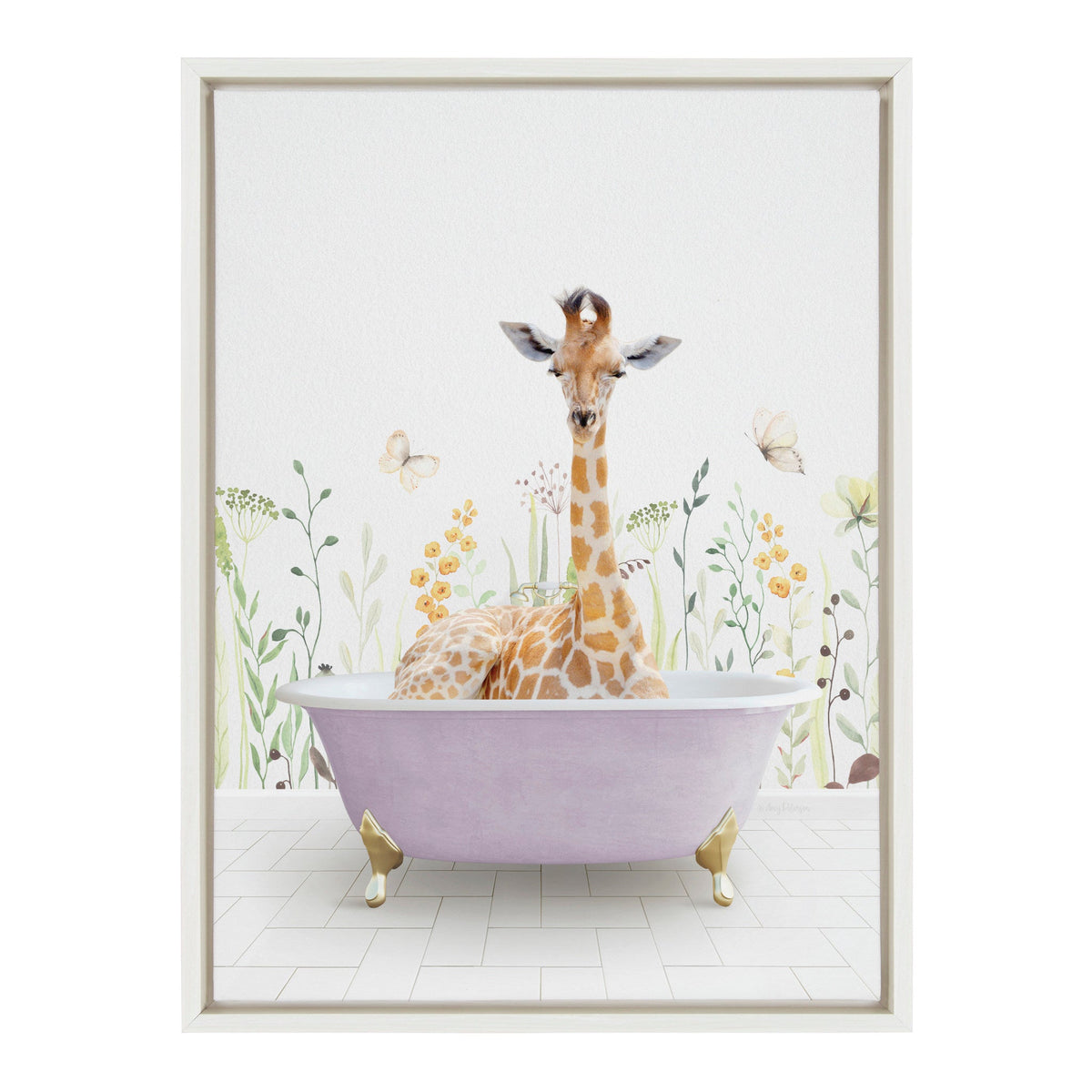 Sylvie Giraffe In Spring Bath Framed Canvas by Amy Peterson Art Studio