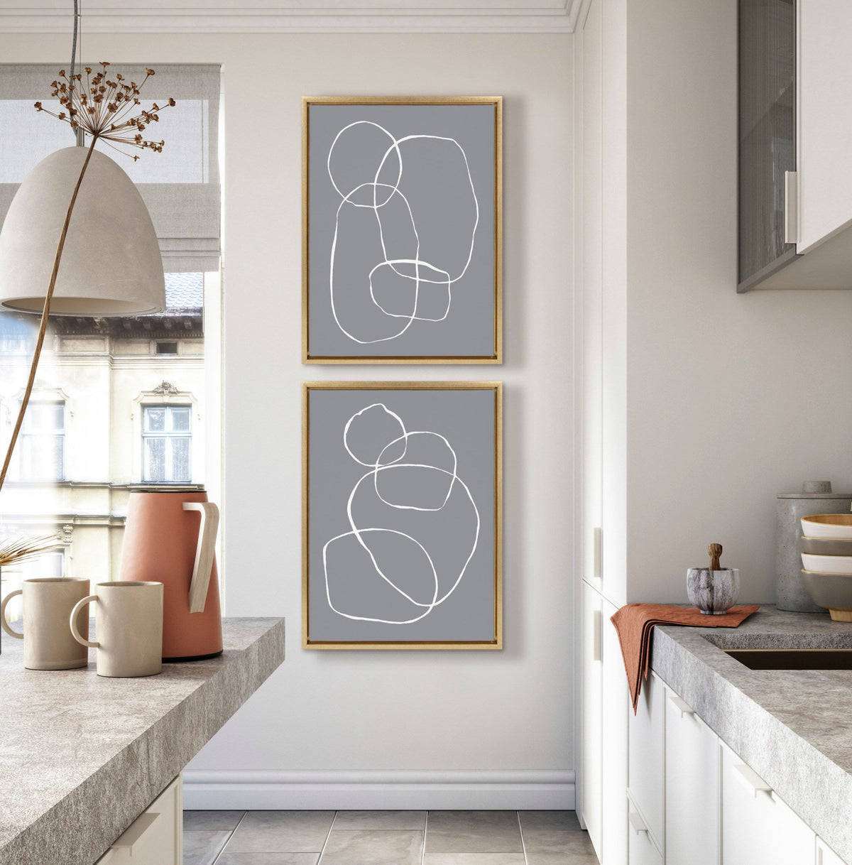 Sylvie Gray Going in Circles Framed Canvas Set by Teju Reval