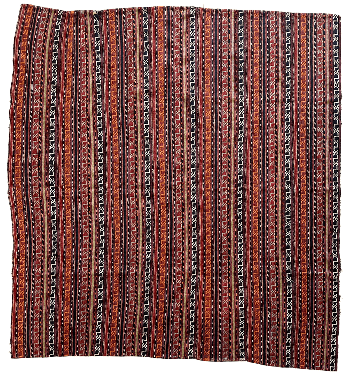 Antique Caucasian Soumak Rug 6x7 | Rust, Navy & Ivory | Hand-Woven Wool Flatweave - Rugistan