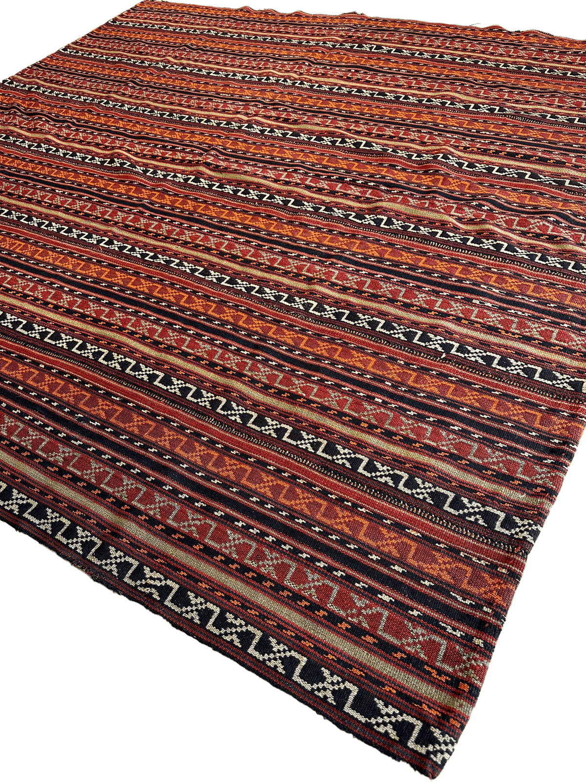 Antique Caucasian Soumak Rug 6x7 | Rust, Navy & Ivory | Hand-Woven Wool Flatweave - Rugistan, view 2