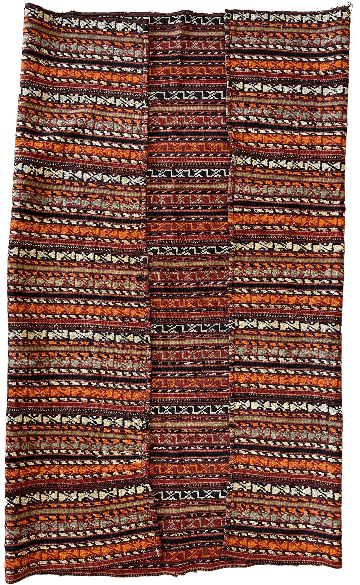 Antique Caucasian Soumak Rug 6x7 | Rust, Navy & Ivory | Hand-Woven Wool Flatweave - Rugistan, view 3