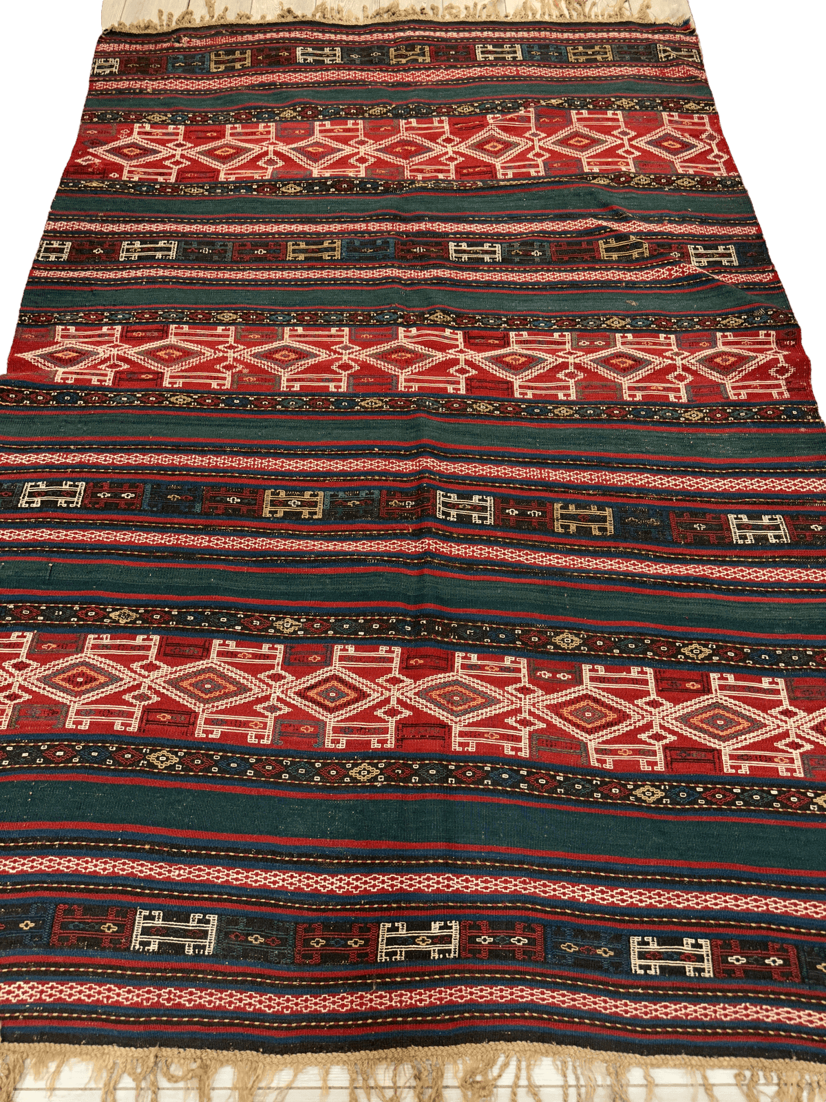 Antique Caucasian Kilim Rug 5x8 | Red, Green & Navy | Hand-Woven Wool Flatweave - Rugistan, view 3