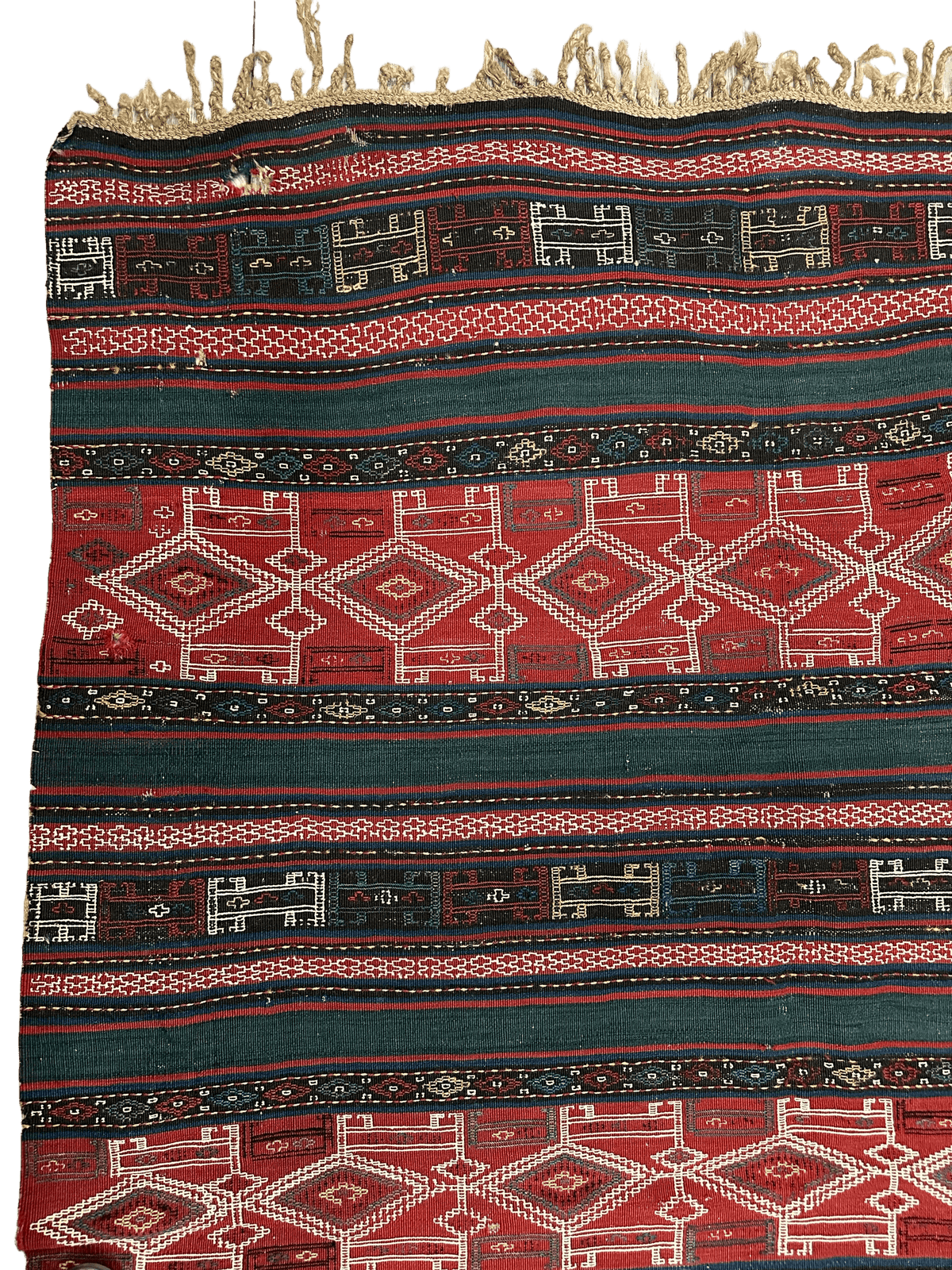 Antique Caucasian Kilim Rug 5x8 | Red, Green & Navy | Hand-Woven Wool Flatweave - Rugistan, view 6