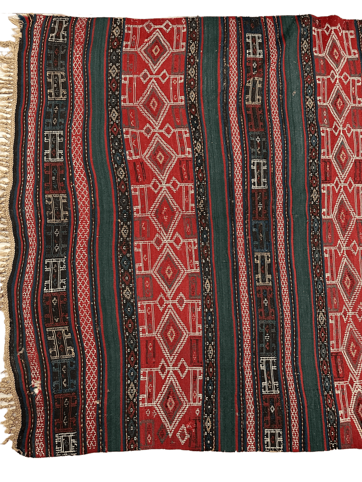 Antique Caucasian Kilim Rug 5x8 | Red, Green & Navy | Hand-Woven Wool Flatweave - Rugistan, view 7