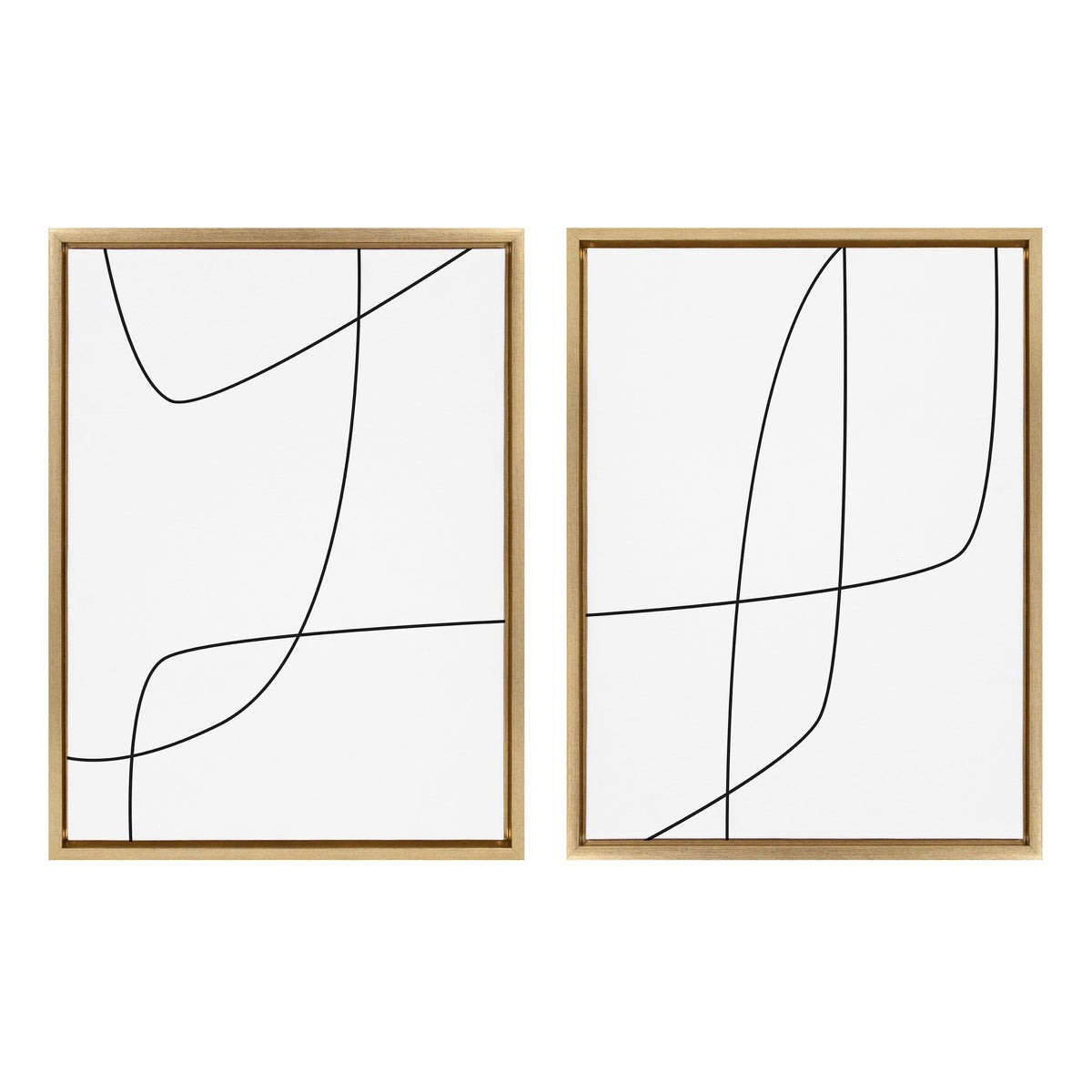 Sylvie Modern Line Abstract 3 and 4 Black and White Framed Canvas by The Creative Bunch Studio