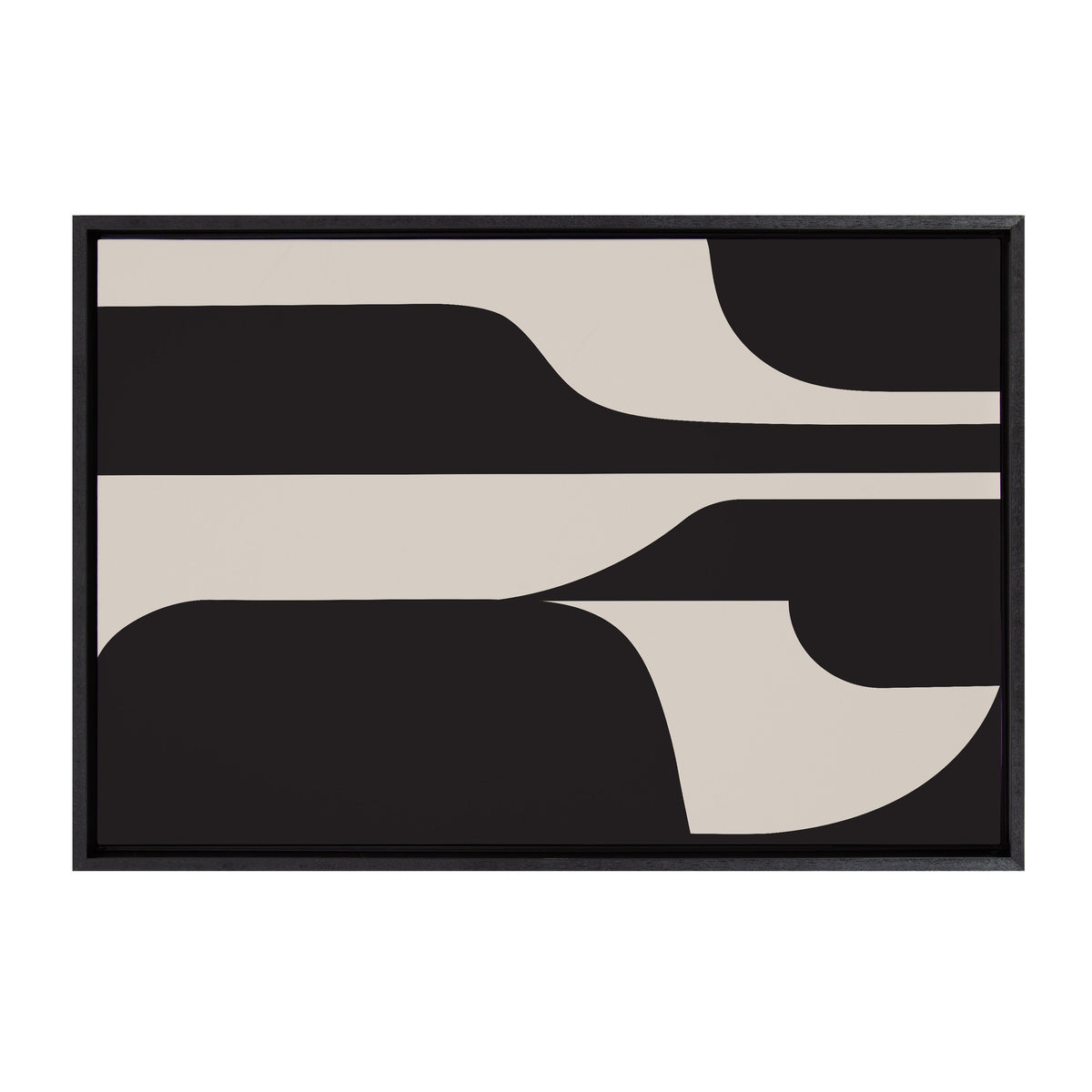 Sylvie Eye Catching Sleek Abstract 6 Black and Beige Framed Canvas by The Creative Bunch Studio