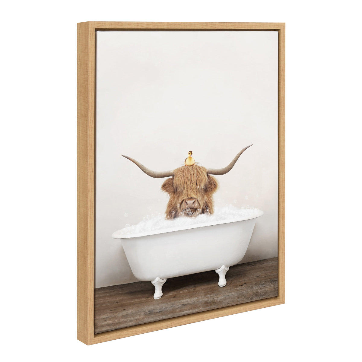Sylvie Highland Cow and Duckling in Rustic Bath Framed Canvas by Amy Peterson Art Studio