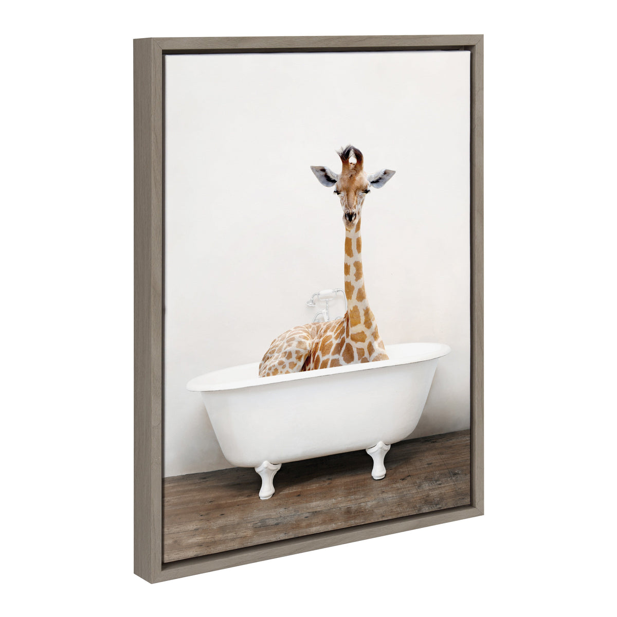 Sylvie Giraffe 2 in the Tub Color Framed Canvas by Amy Peterson Art Studio