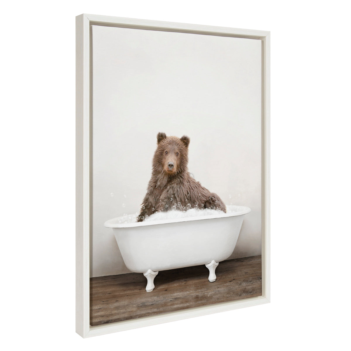 Sylvie Bear Rustic Bubble Bath Framed Canvas by Amy Peterson Art Studio