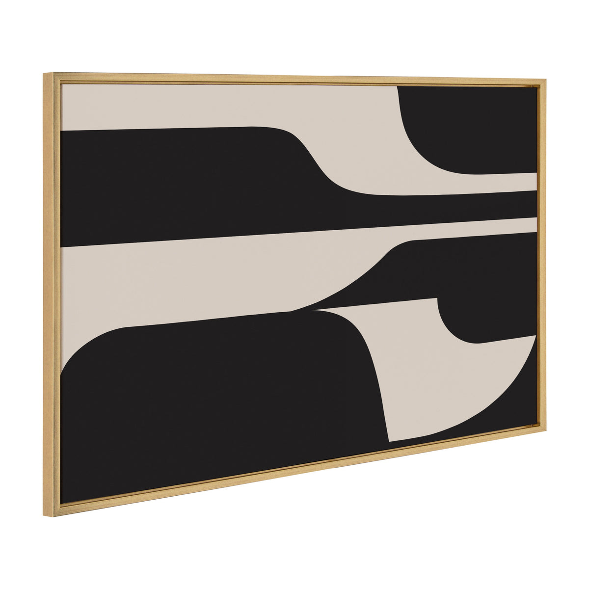 Sylvie Eye Catching Sleek Abstract 6 Black and Beige Framed Canvas by The Creative Bunch Studio