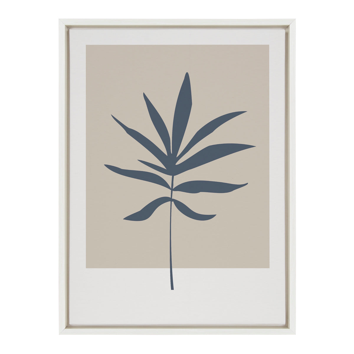 Sylvie Muted Tan and Blue Colorblock Botanical Leaf Framed Canvas by The Creative Bunch Studio