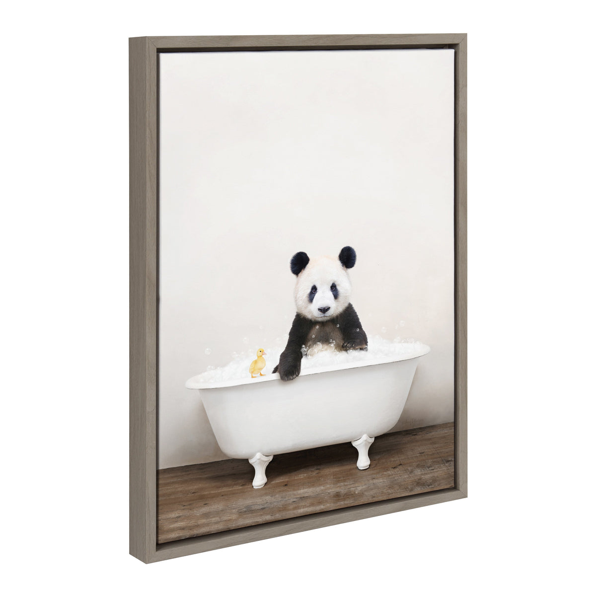 Sylvie Panda Waving in Rustic Bath Framed Canvas by Amy Peterson Art Studio