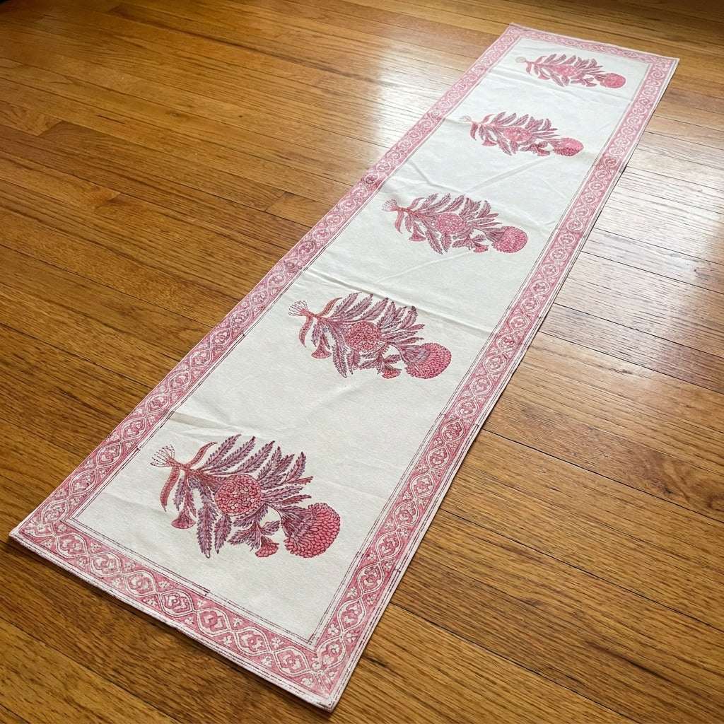 Hand Block Printed Cotton Magenta & Cream 13 Pieces Table Linen Set — House of Avana, view 2 of 11