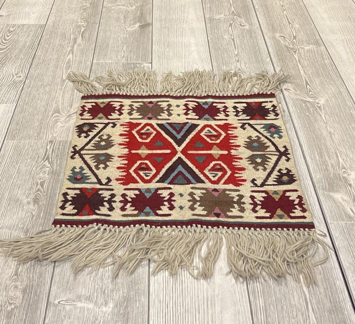 Vintage Bulgarian Kilim Rug 2x2 | Ivory, Red & Navy | Hand-Woven Wool Flatweave - Rugistan, view 2