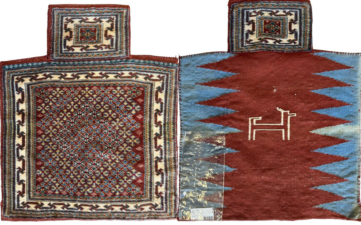 Vintage Persian Baluch Bag Face 2x2 | Rust, Light Blue & Navy | Hand-Knotted Wool - Rugistan
