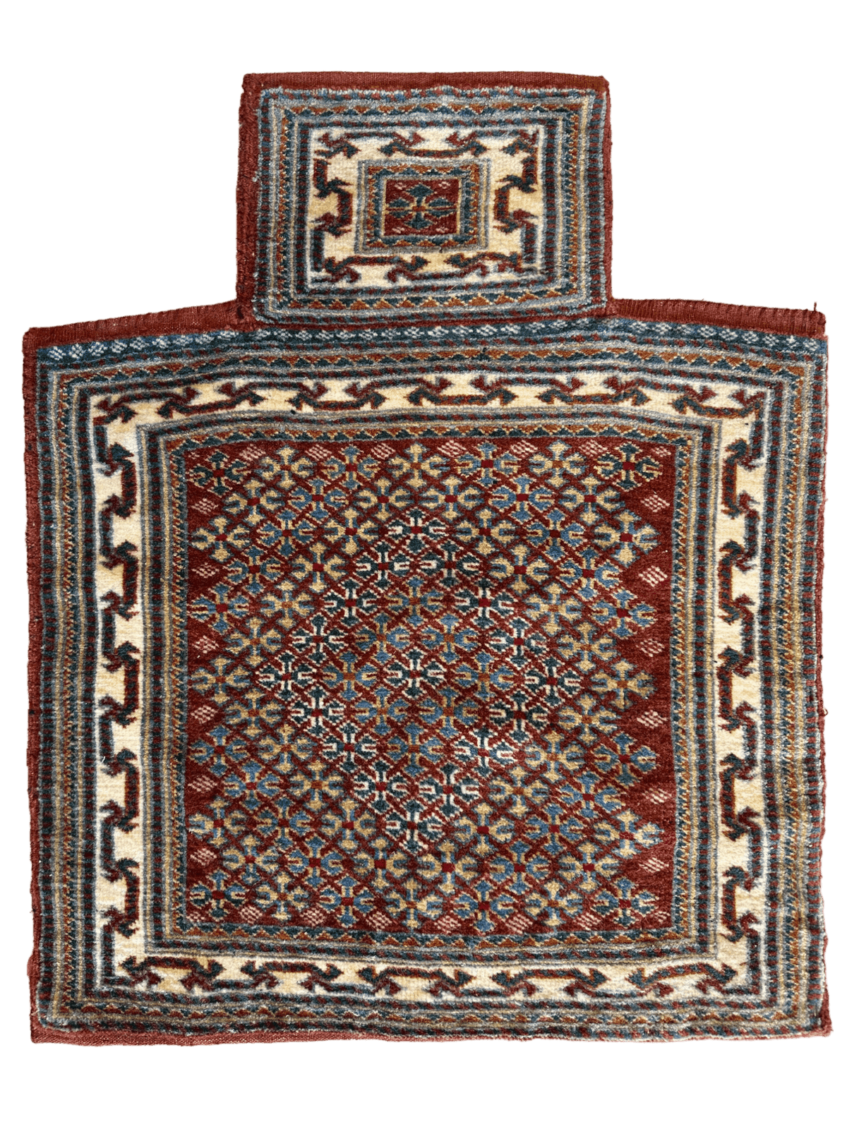 Vintage Persian Baluch Bag Face 2x2 | Rust, Light Blue & Navy | Hand-Knotted Wool - Rugistan, view 3