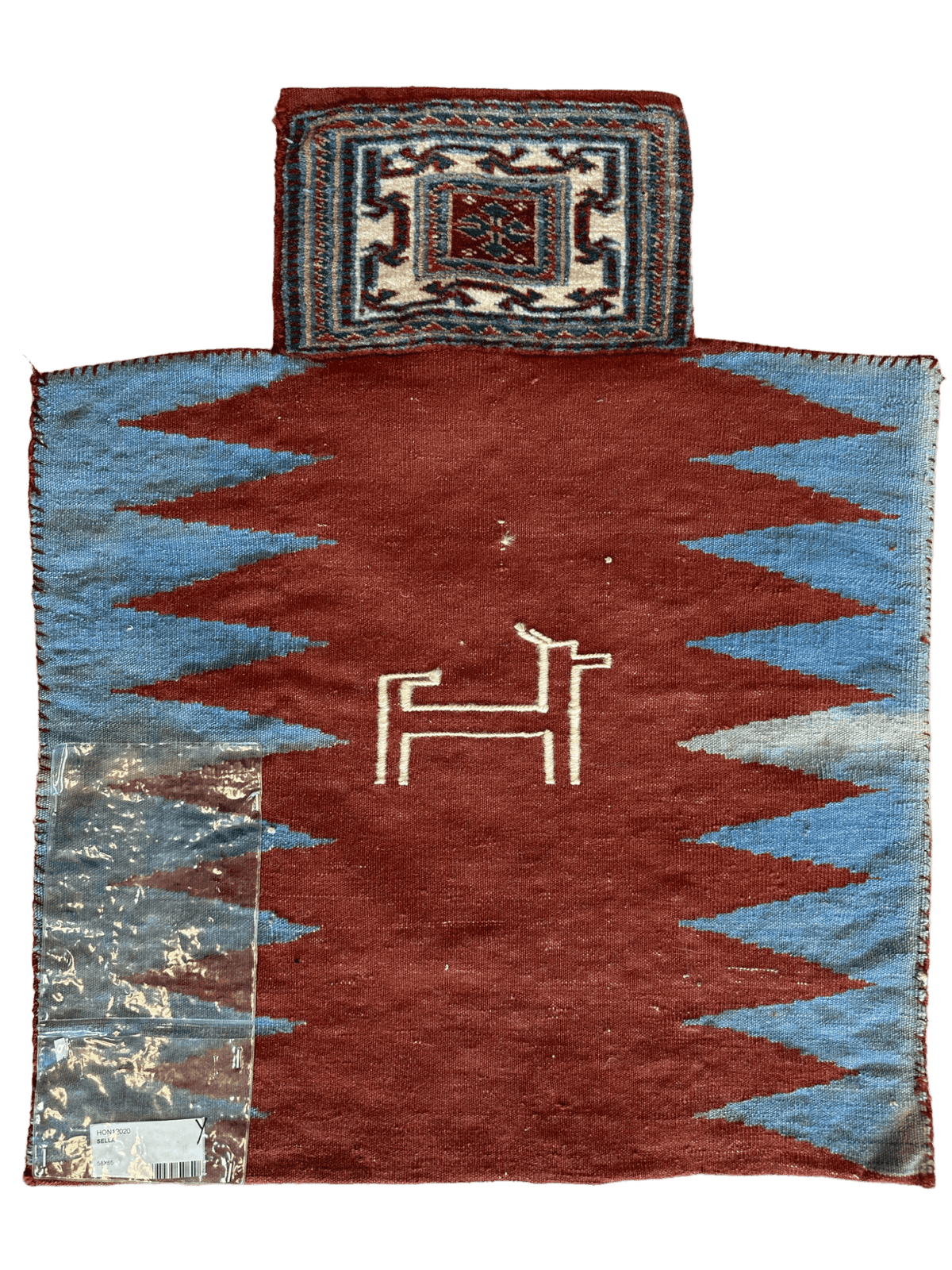 Vintage Persian Baluch Bag Face 2x2 | Rust, Light Blue & Navy | Hand-Knotted Wool - Rugistan, view 4