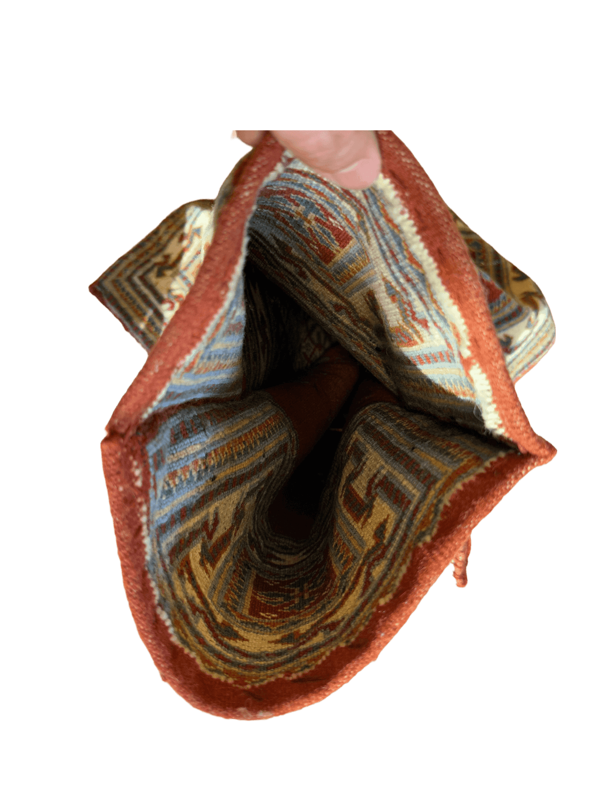 Vintage Persian Baluch Bag Face 2x2 | Rust, Light Blue & Navy | Hand-Knotted Wool - Rugistan, view 6