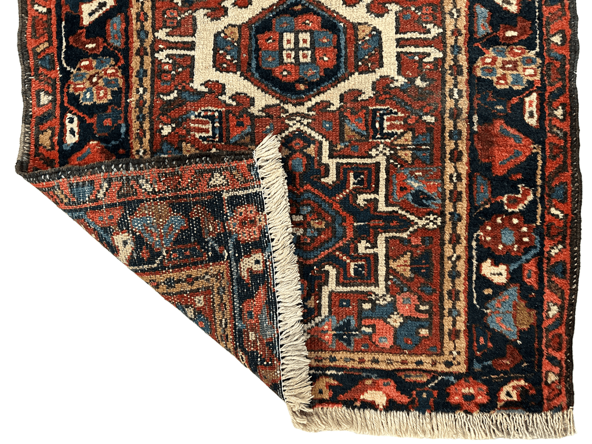 Antique Persian Karaja Rug 2x3 | Rust, Navy & Ivory | Hand-Knotted Wool - Rugistan, view 2