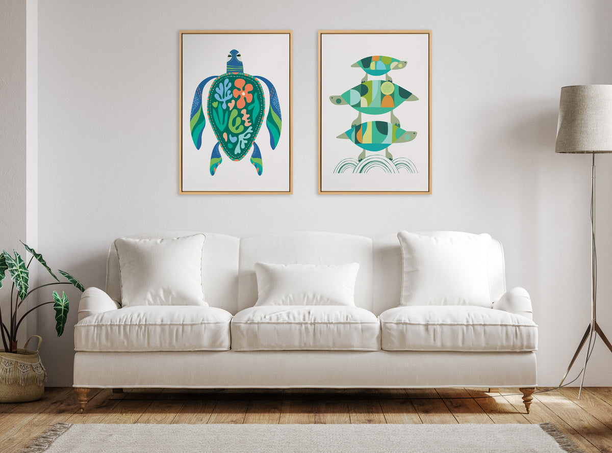 Sylvie Turtle Family Framed Canvas by Rachel Lee of My Dream Wall
