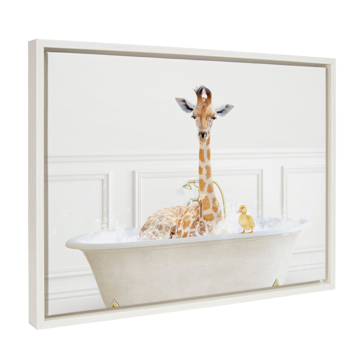 Sylvie Giraffe In Bubble Bath Neutral Style Framed Canvas by Amy Peterson Art Studio