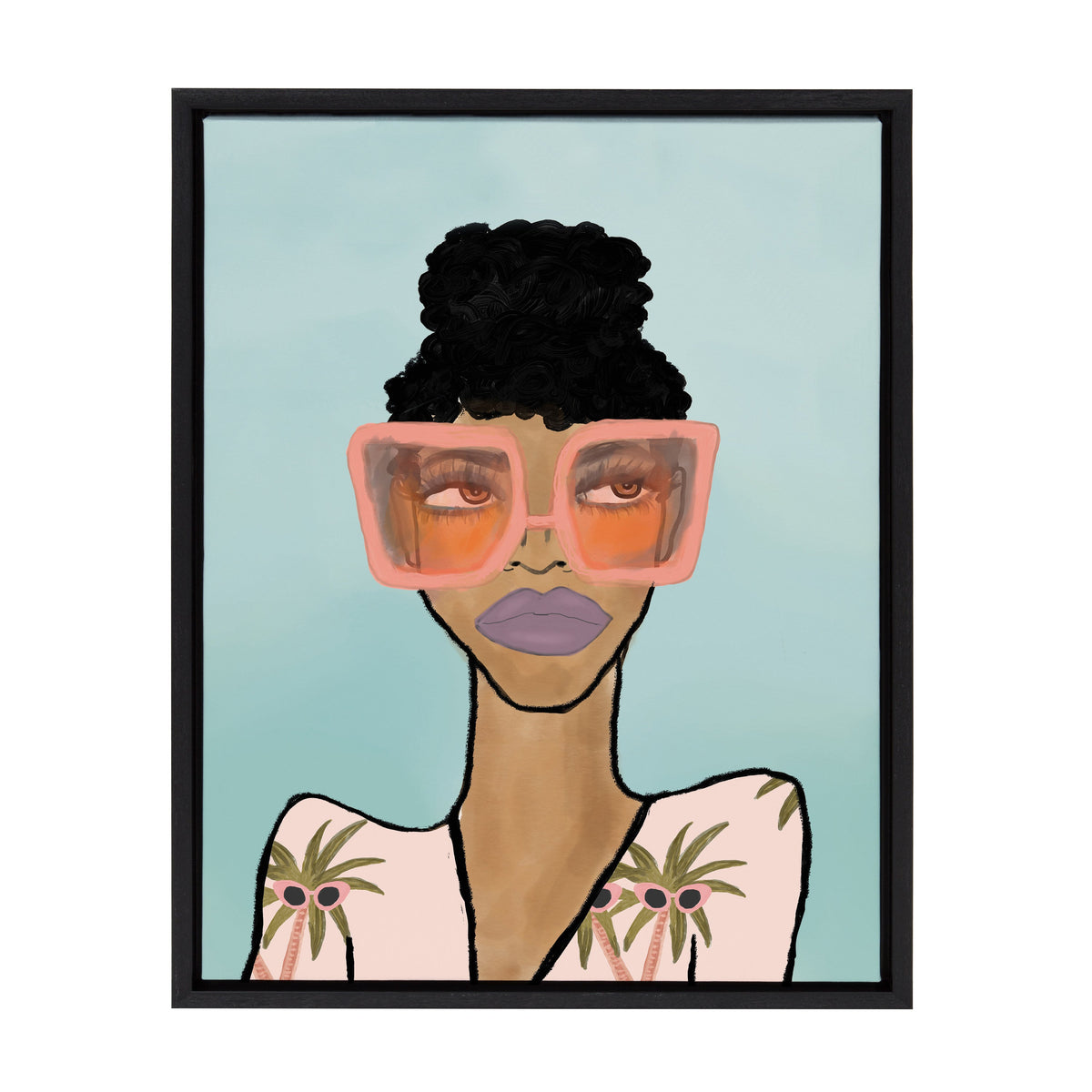 Sylvie Fashion Girl 2 Blue Framed Canvas by Kendra Dandy of Bouffants and Broken Hearts