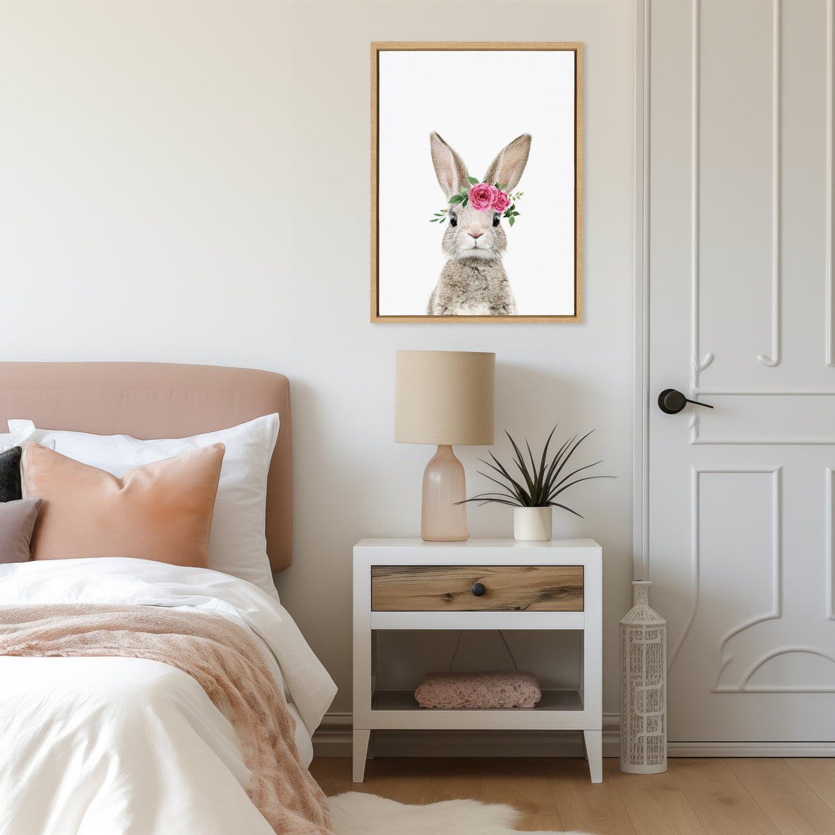 Sylvie Flower Crown Bunny Framed Canvas by Amy Peterson Art Studio