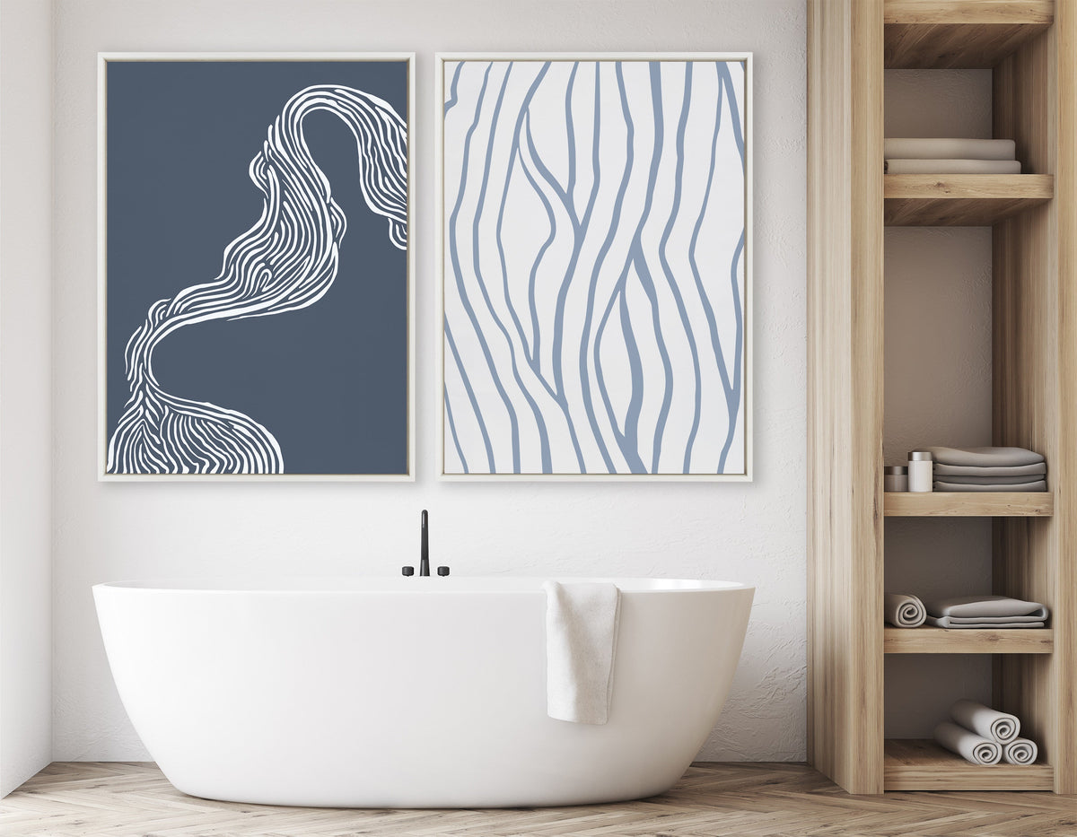 Sylvie Rich Blue Abstract River Framed Canvas by The Creative Bunch Studio