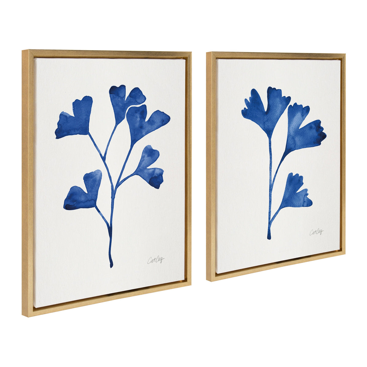 Sylvie Navy Ginkgo and Navy Ginkgo Trio Framed Canvas by Cat Coquillette